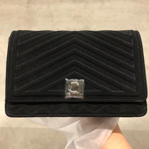 Zara black suede leather quilted city bag NWT